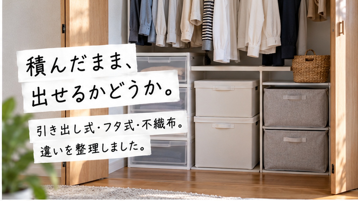 積んだまま、出せるかどうか。 引き出し式・フタ式・不織布。違いを整理しました。