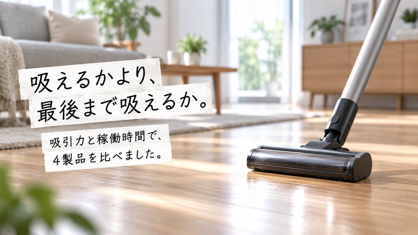 吸えるかより、最後まで吸えるか。 吸引力と稼働時間で、4製品を比べました。