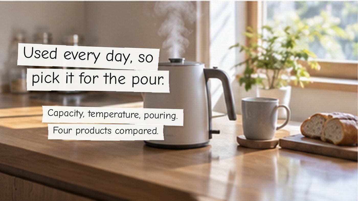 Used every day, so pick it for the pour. Capacity, temperature, pouring. Four products compared.