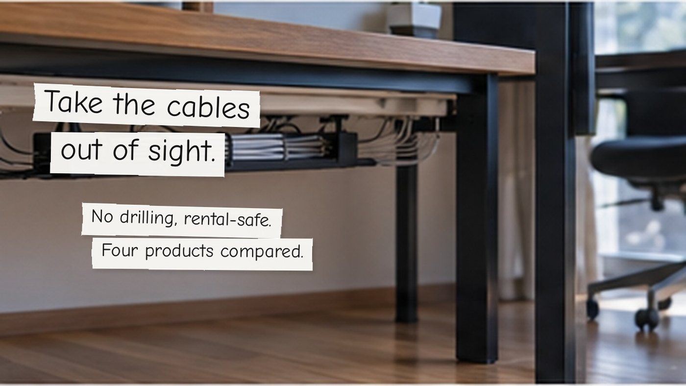 Take the cables out of sight. No drilling, rental-safe. Four products compared.