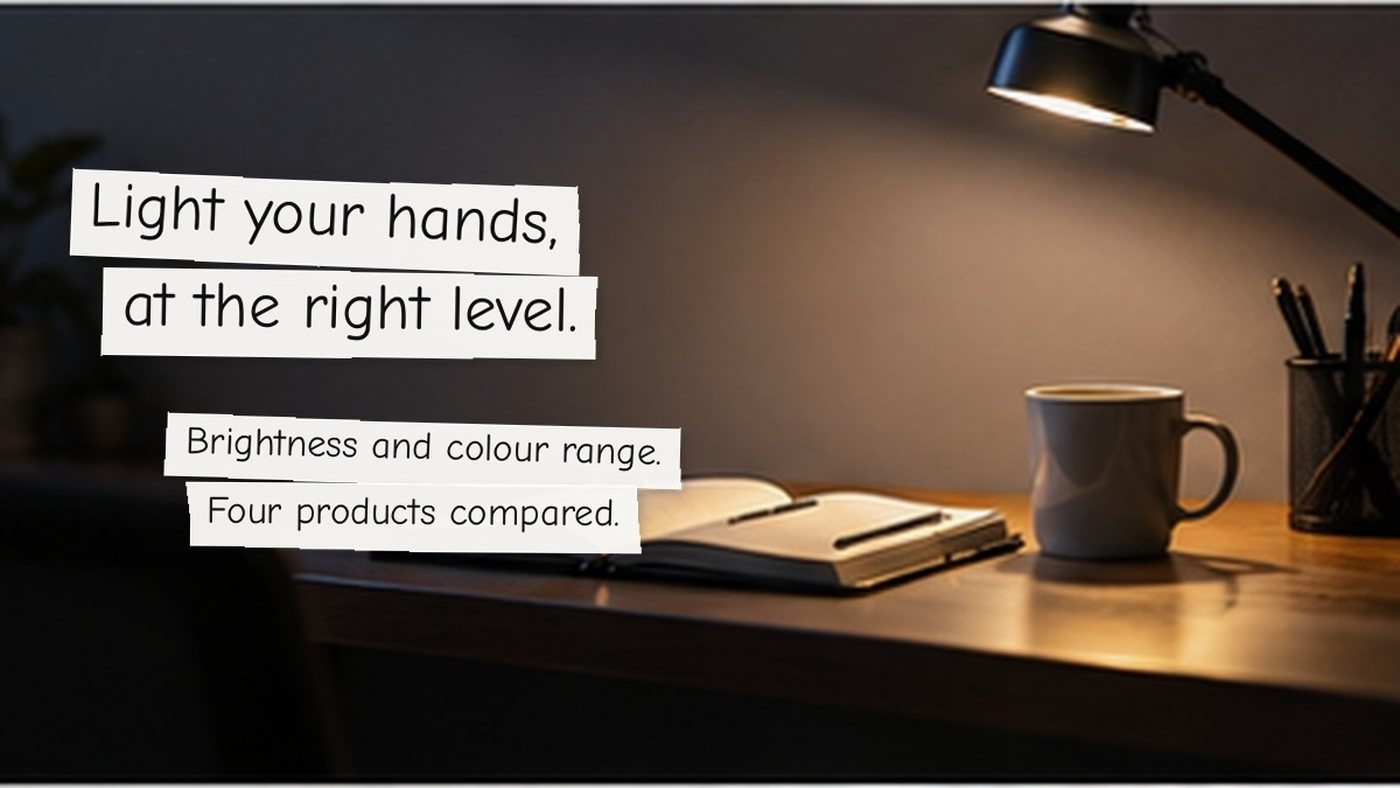 Light your hands, at the right level. Brightness and colour range. Four products compared.