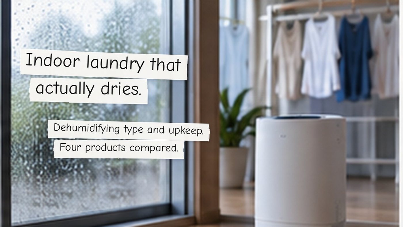 Indoor laundry that actually dries. Dehumidifying type and upkeep. Four products compared.