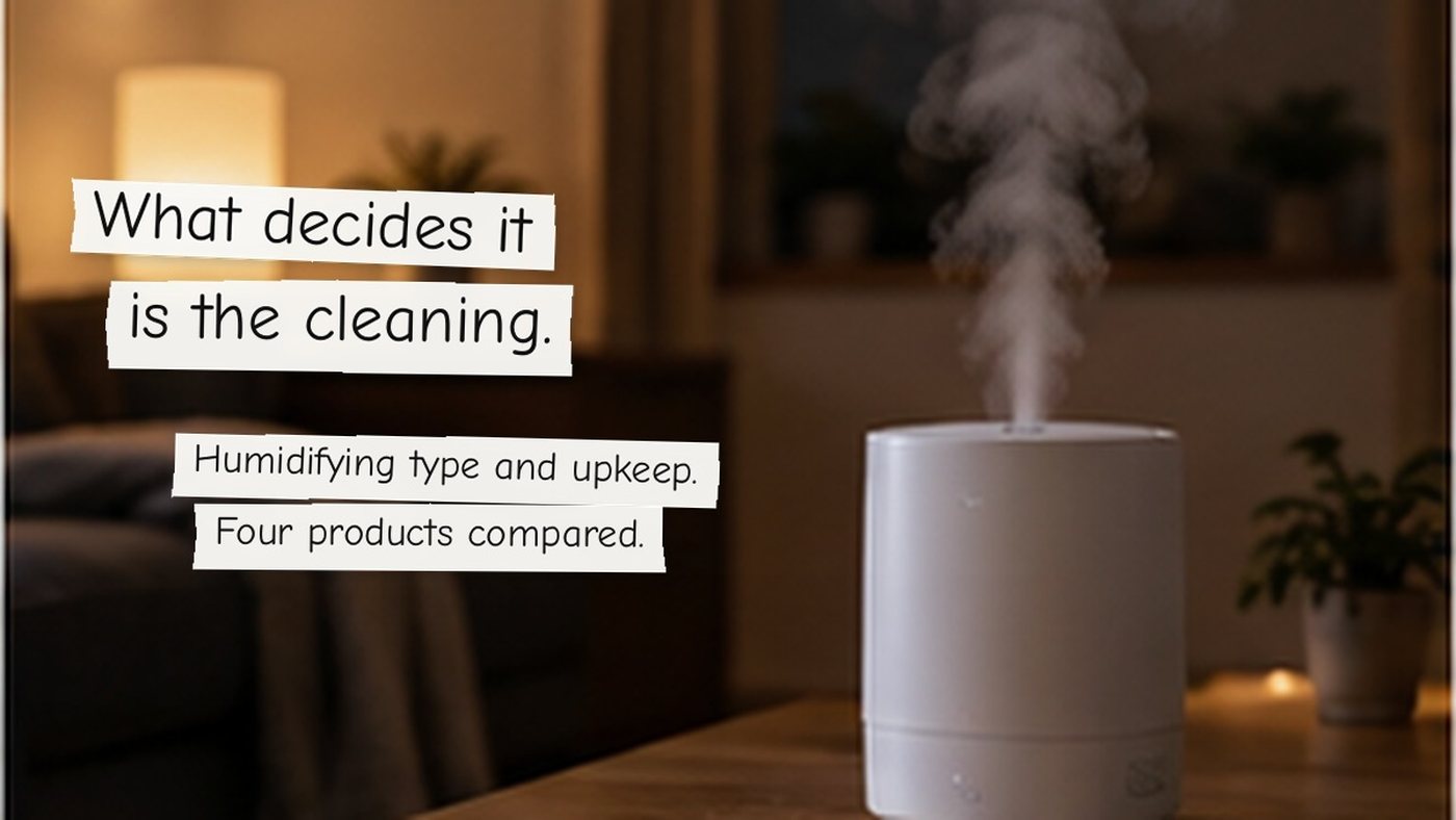 What decides it is the cleaning. Humidifying type and upkeep. Four products compared.
