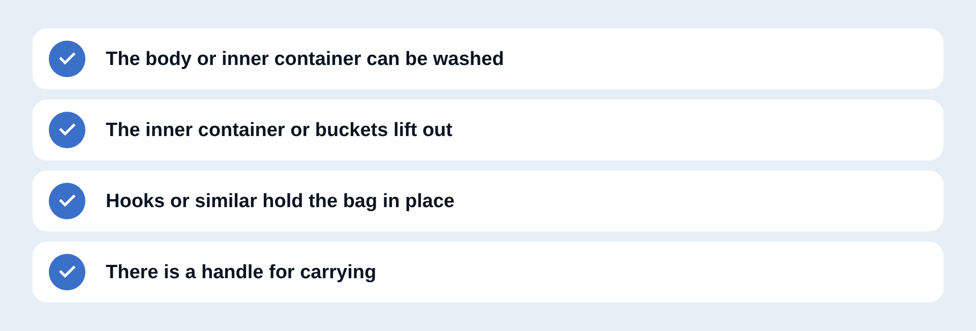 Four points for ease of cleaning