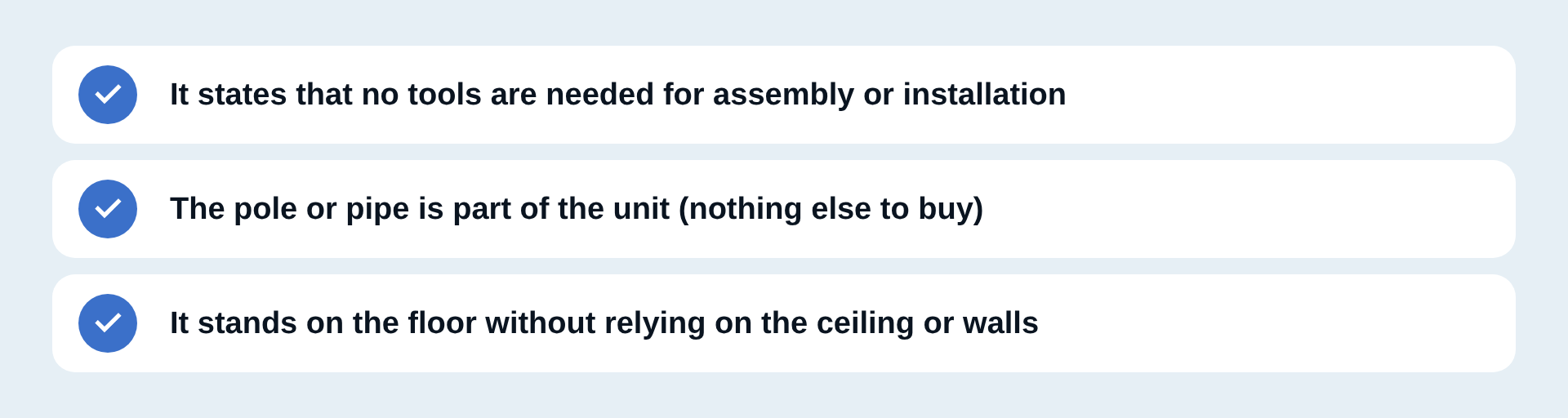 Three points for ease of setup