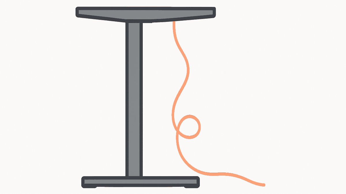 デスクの昇降に合わせてケーブルに余裕を持たせるイメージ図