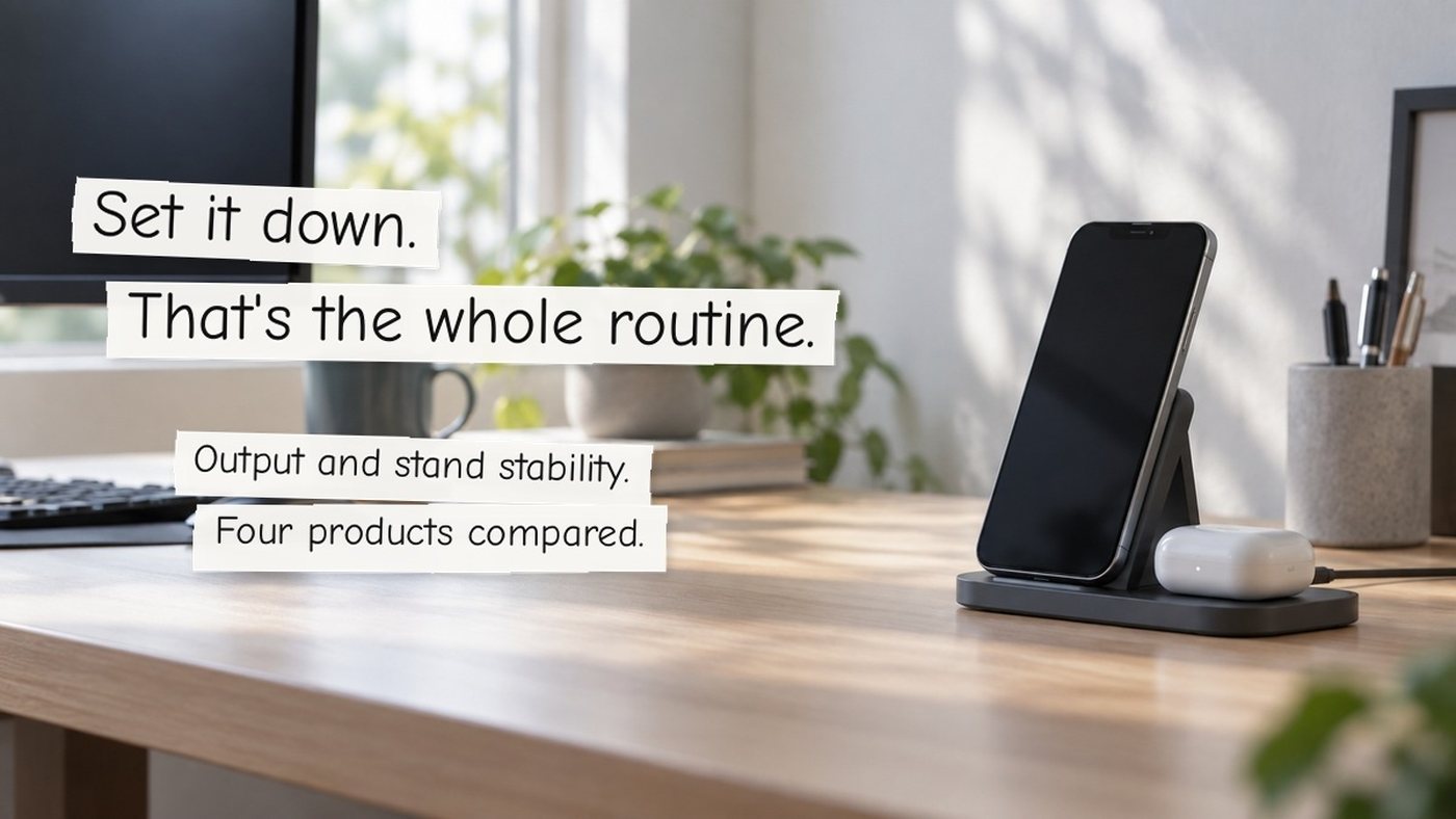 Set it down. That's the whole routine. Output and stand stability. Four products compared.
